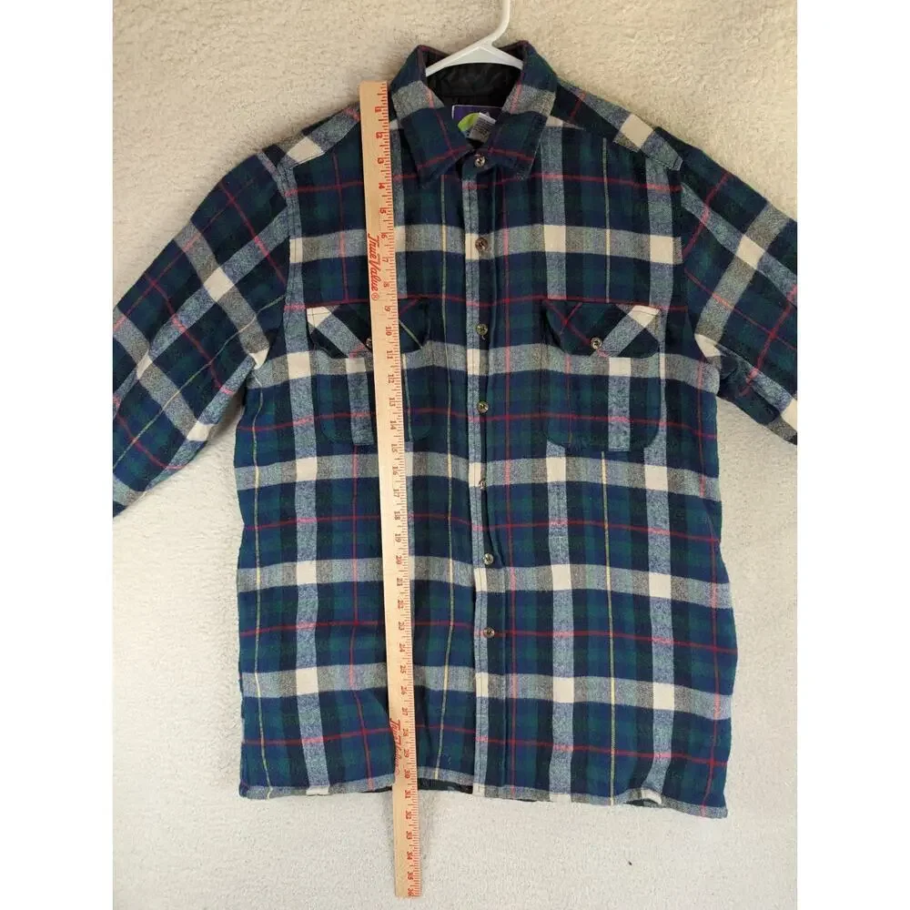 Vintage Northcrest Flannel Shacket Mens Medium Blue Wool Blend Quilted Lining